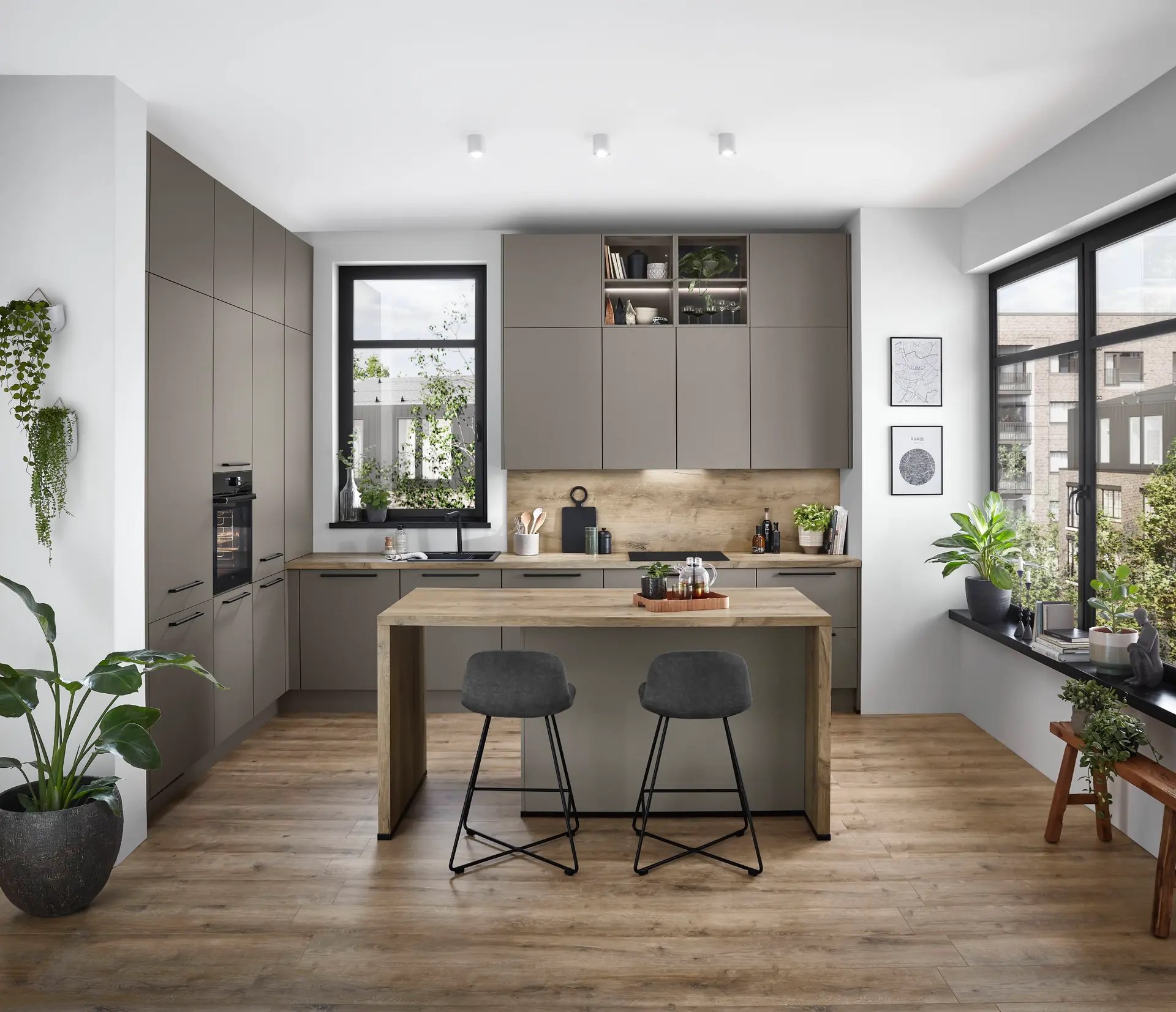 Nobilia Laser Inselküche modern Taupe